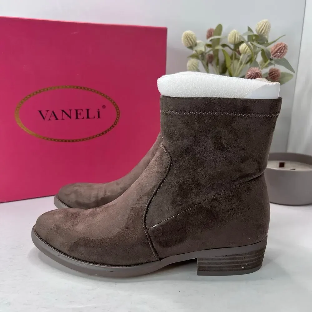 Vaneli Henson Super Suede Stretch Chunky Heel Boot Taupe Women's US 7.5N - Picture 3 of 11